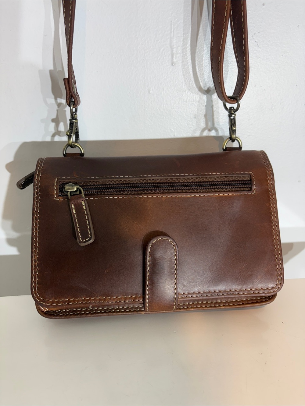 Rugged Earth Full Grain brown Leather Organizer Crossbody Wallet Bag